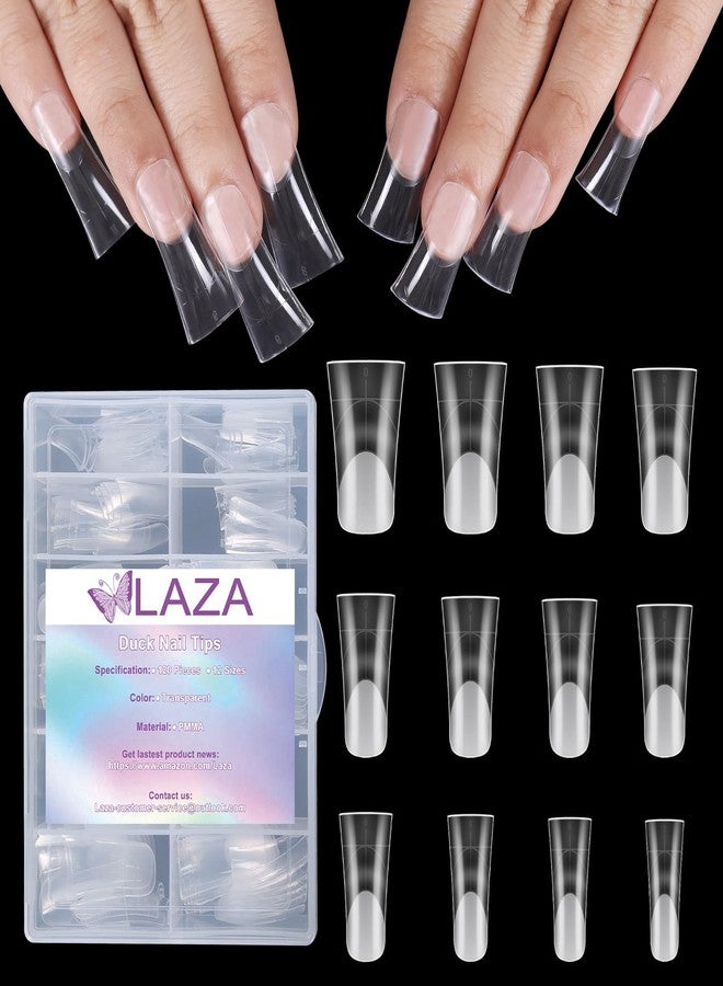 Laza 120pcs Medium Length Duck Nail Tips with Auxiliary Lines 12 Sizes Box-packed Clear Duck Nails Full Cover Wide Nail Tips French False Nail Tips for Acrylic Nails Extension Tips - Image 1